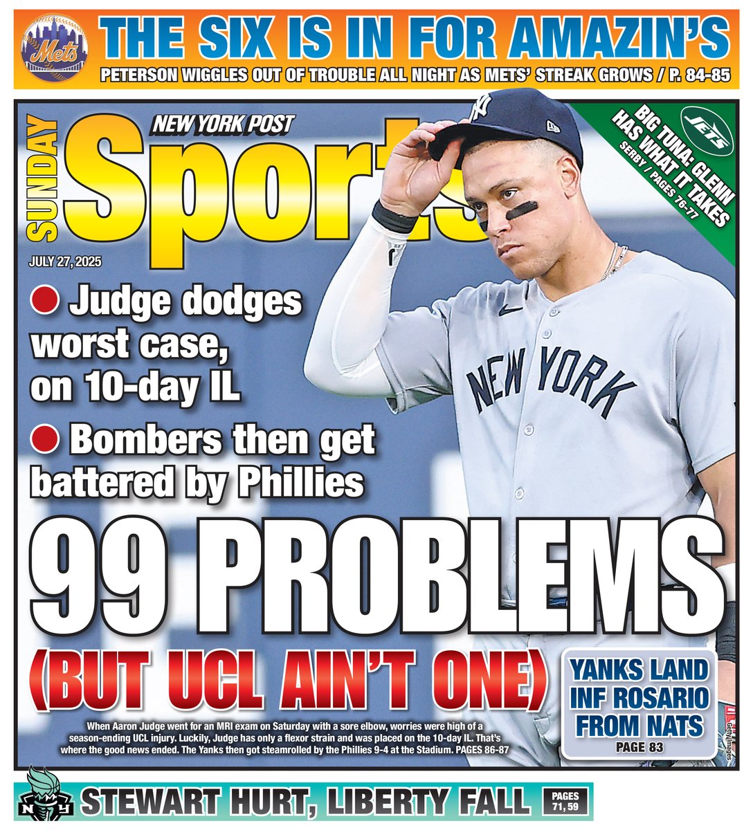 The back page: 99 PROBLEMS (BUT UCL AIN'T ONE)

Aaron Judge dodges worst case on 10-day IL: trib.al/54uGa0J