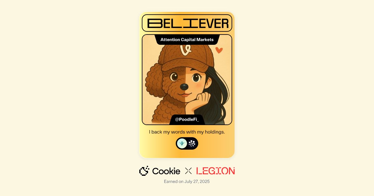 PoodleFi_'s tweet image. My Tweets are Backed by my Capital.

Holder + Yapper = Believer 

In Attention Capital Markets, my mindshare is backed on-chain.

And this is my Proof of Belief.

Show me yours. 

@virtuals_io @CreatorBid
