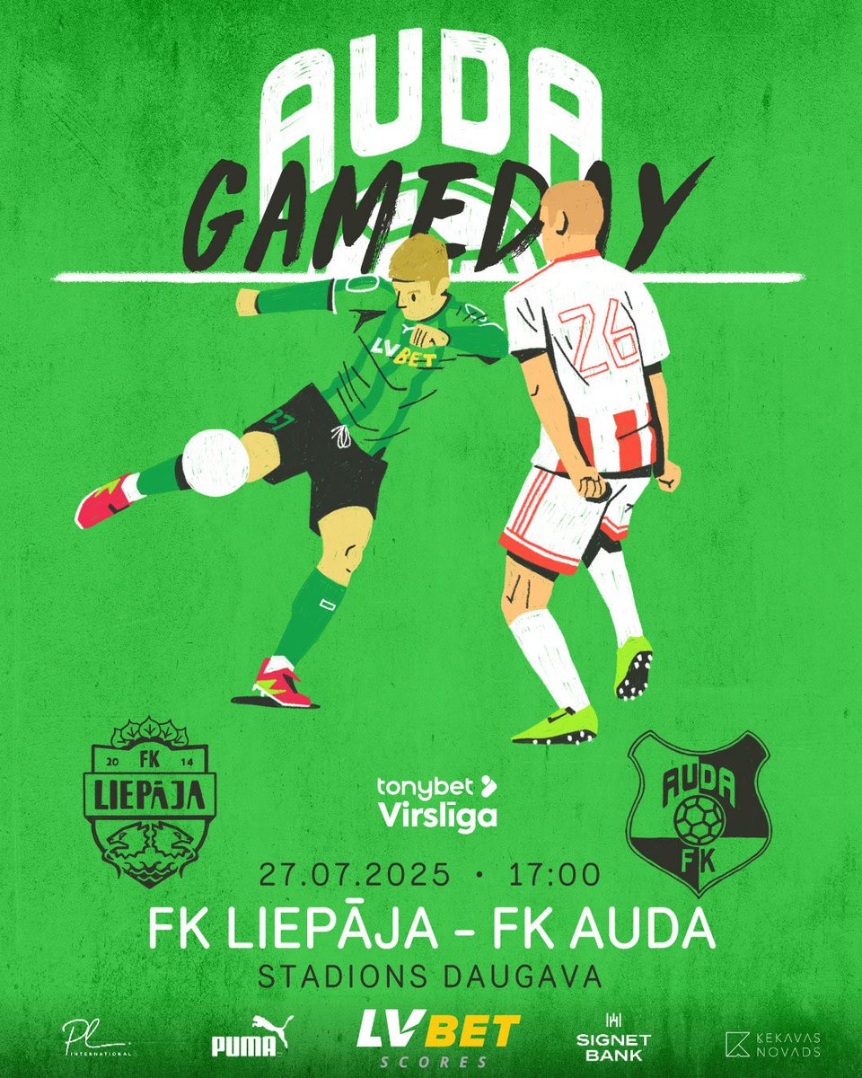 Spēles diena 🔥 Futbola Virslīgas 24. kārtas duelī mērosim spēkus ar FK Liepāja ⚔️

Spēles tiešraide kanālā TV4 🇱🇻 un OneFootball platformā visā pasaulē 🌎

Uz priekšu, FK Auda 🟢⚫️

#LIEAUD #FKAuda