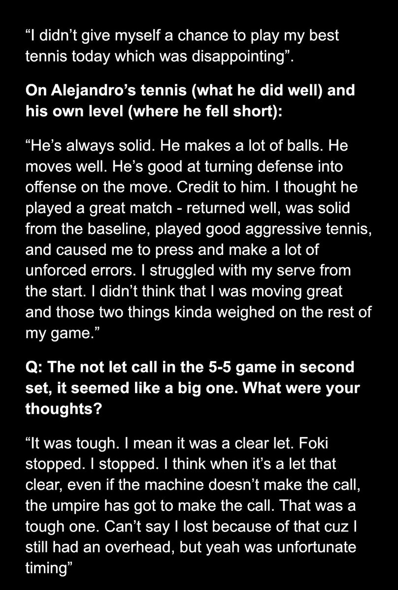 TennisONE App (@tennisoneapp) on Twitter photo Here are some of Ben Shelton’s immediate thoughts & quotes after his <a href="/mubadalacitidc/">Mubadala Citi DC Open</a> loss to ADF in the SF
Thoughts about Alejandro’s tennis, his own assessment of what went wrong, and the no-let call at 5-5 2nd set
Check out the full audio of the interview in the TennisONE app Here are some of Ben Shelton’s immediate thoughts & quotes after his <a href="/mubadalacitidc/">Mubadala Citi DC Open</a> loss to ADF in the SF
Thoughts about Alejandro’s tennis, his own assessment of what went wrong, and the no-let call at 5-5 2nd set
Check out the full audio of the interview in the TennisONE app