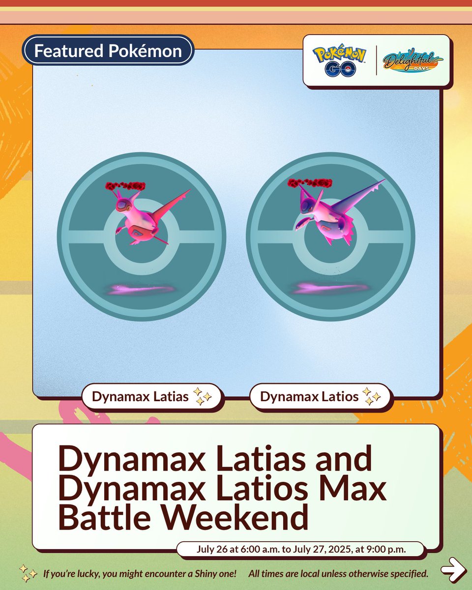pokemongoappuk's tweet image. It’s time to take flight and GO!
The adventures begin as Dynamax Latias and Dynamax Latios are making their #PokemonGO debuts in five-star Max Battles!