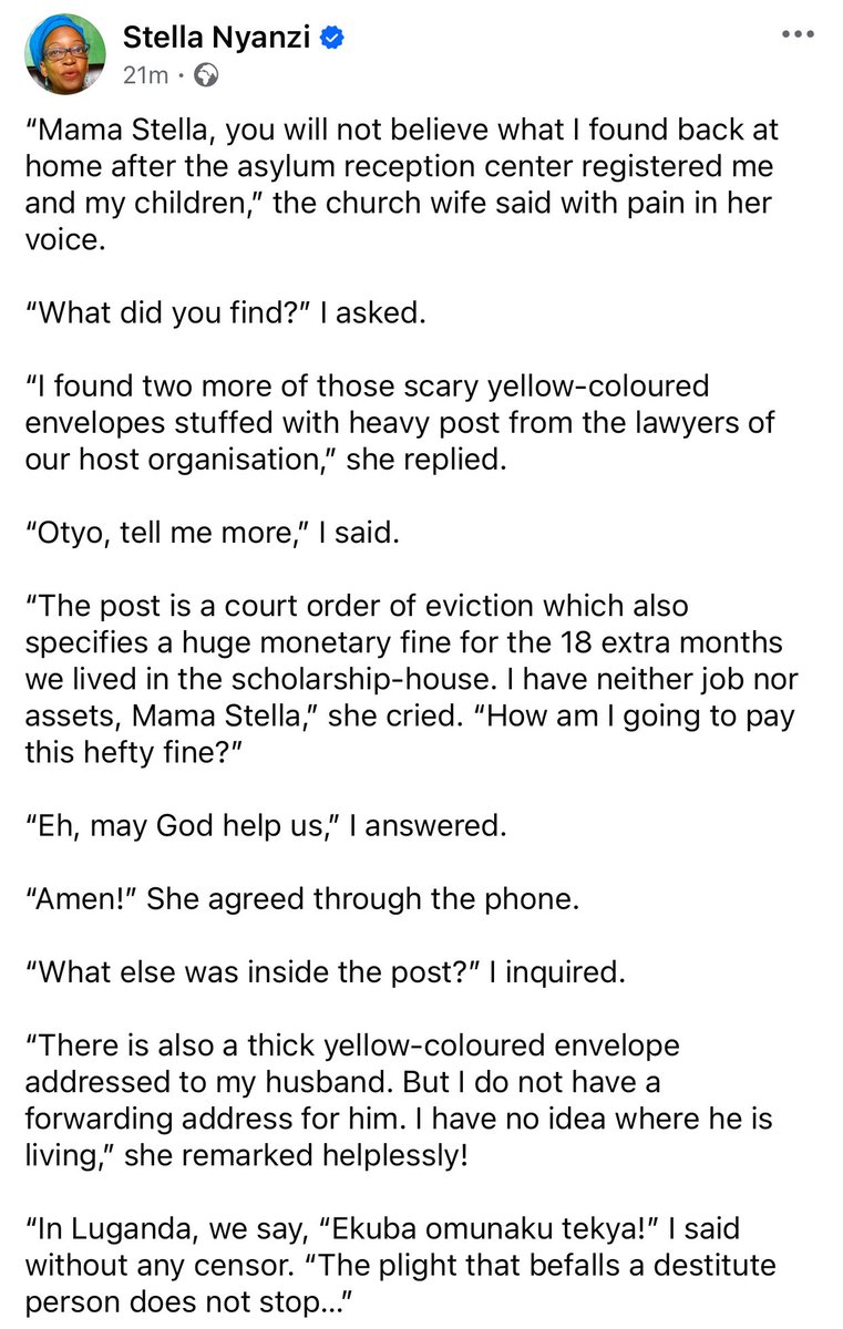 In Luganda we say, “Ekuba omunaku tekya.” The plight that befalls the destitute does not end. This was my response to the church-wife’s reception a fresh court order of eviction that included a hefty monetary fine for the 18 more months her family liived in the scholarship-house.
