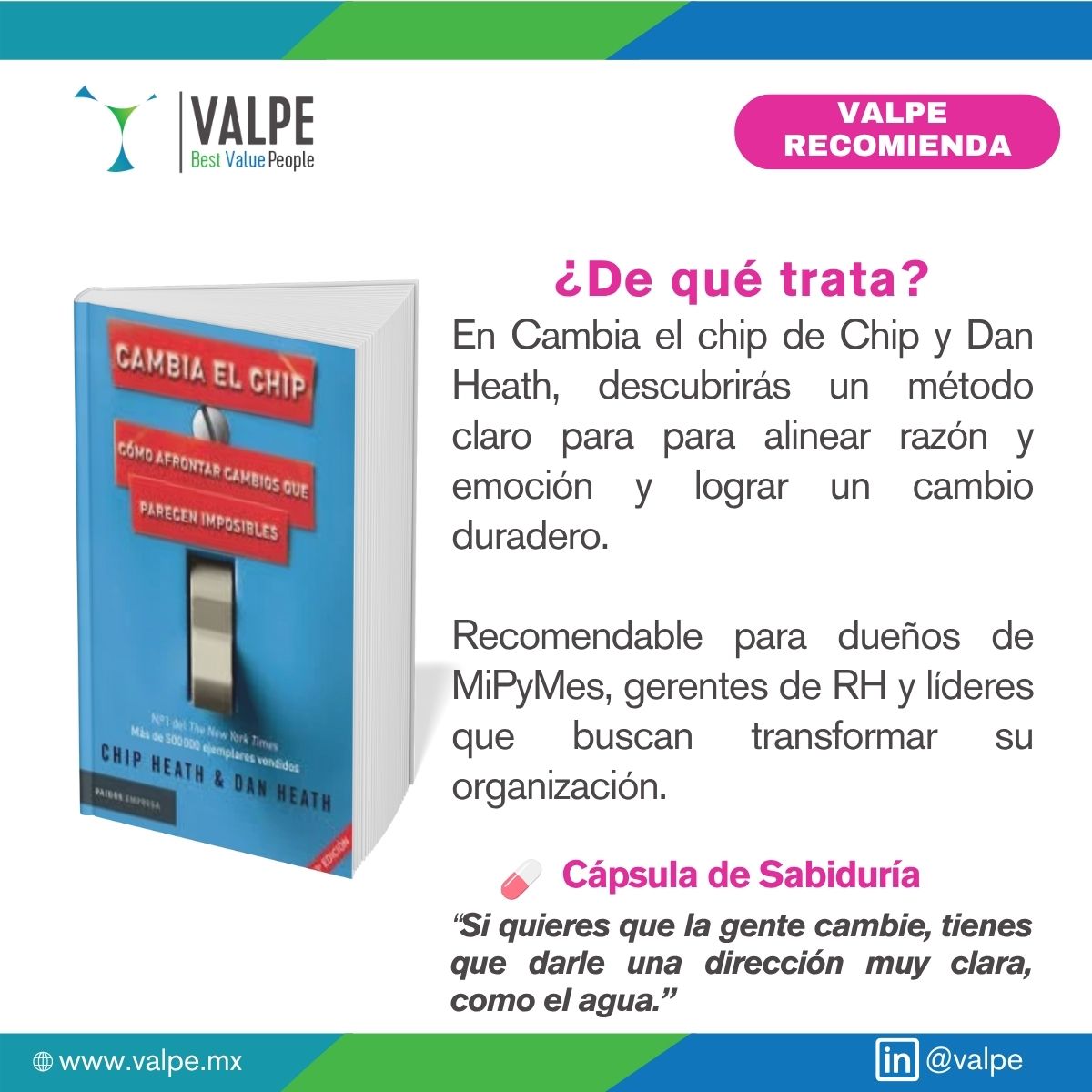 ValpeRH's tweet photo. Transforma tu #MiPyme. ¿Cansado de cambios que no cuajan? En @ValpeRH te damos soluciones probadas para que tu equipo y negocio prosperen. Supera la resistencia y optimiza resultados. ¡Descubre cómo el cambio puede ser tu mayor ventaja competitiva! #CambiaElChip https://t.co/xA2Dh1ulny