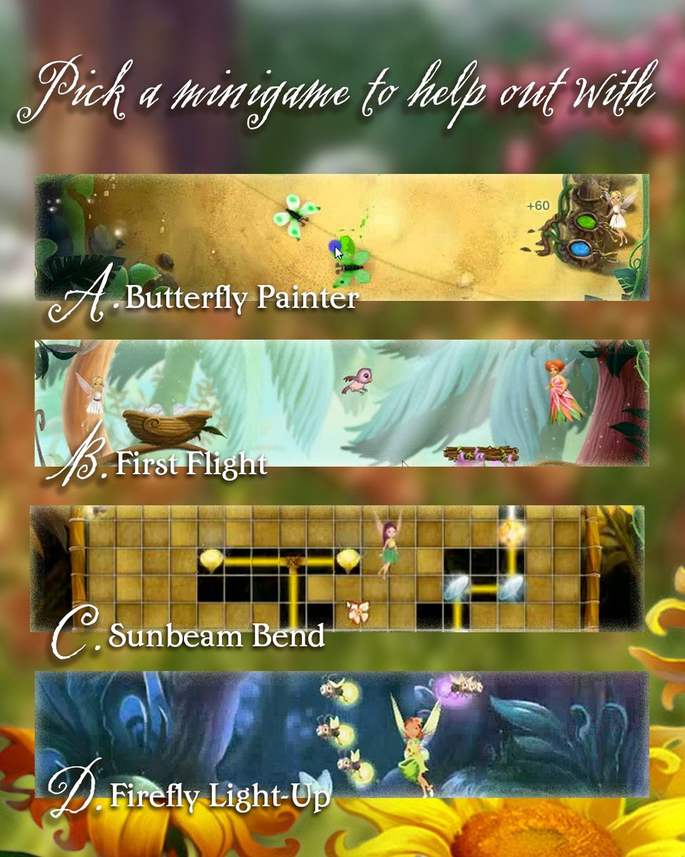 WeThePixies's tweet photo. It's time for some fairy fun in the sun. Build your summer day in Pixie Hollow and let us know your letter combos in the comments below! 🌻☀️ (1/2)

#disneyfairies https://t.co/8rtunYPwsf