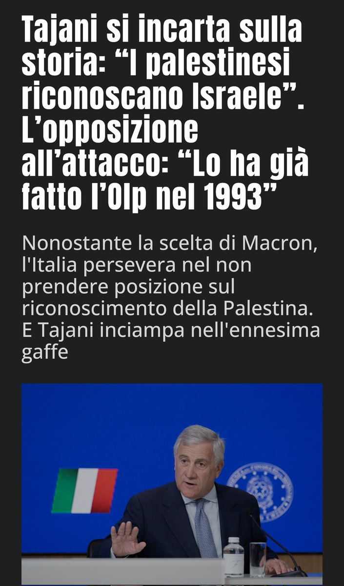 Flexgrimmy_'s tweet image. Le recenti dichiarazioni del ministro Tajani, riguardo il riconoscimento dello Stato di Palestina hanno scatenato forti critiche da parte delle opposizioni. Il dibattito รจ emerso dopo l'annuncio del presidente francese Macron di voler riconoscere lo Stato palestinese.โฆ