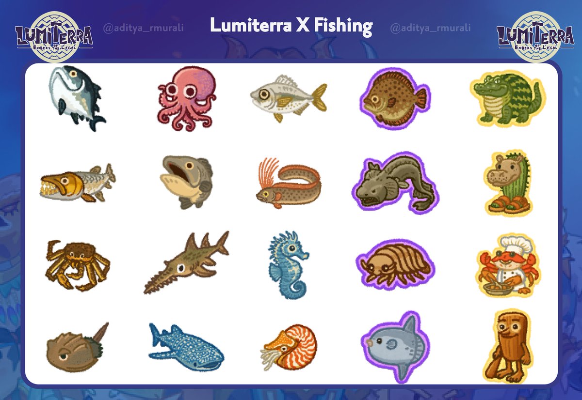 aditya_rmurali's tweet image. 🚨@LumiterraGame x @Ronin_Network 🚨
GLumi 🔥
✨ We are super close to getting Fishing in LumiTerra. Look at the fish and their rarity below
✨ Remember - NFT Rod + Charge of Rod + Rarity of Rod + Position = More rarity in fishing (QTE skill, fishing rod, fishing spot, luck)…