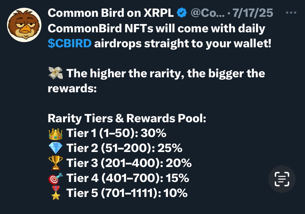 Bernal_Squared's tweet image. Picked this cool guy off the floor! Don’t forget rarity has rankings of payouts!! Levels to this shit! @CommonBird_XRPL
