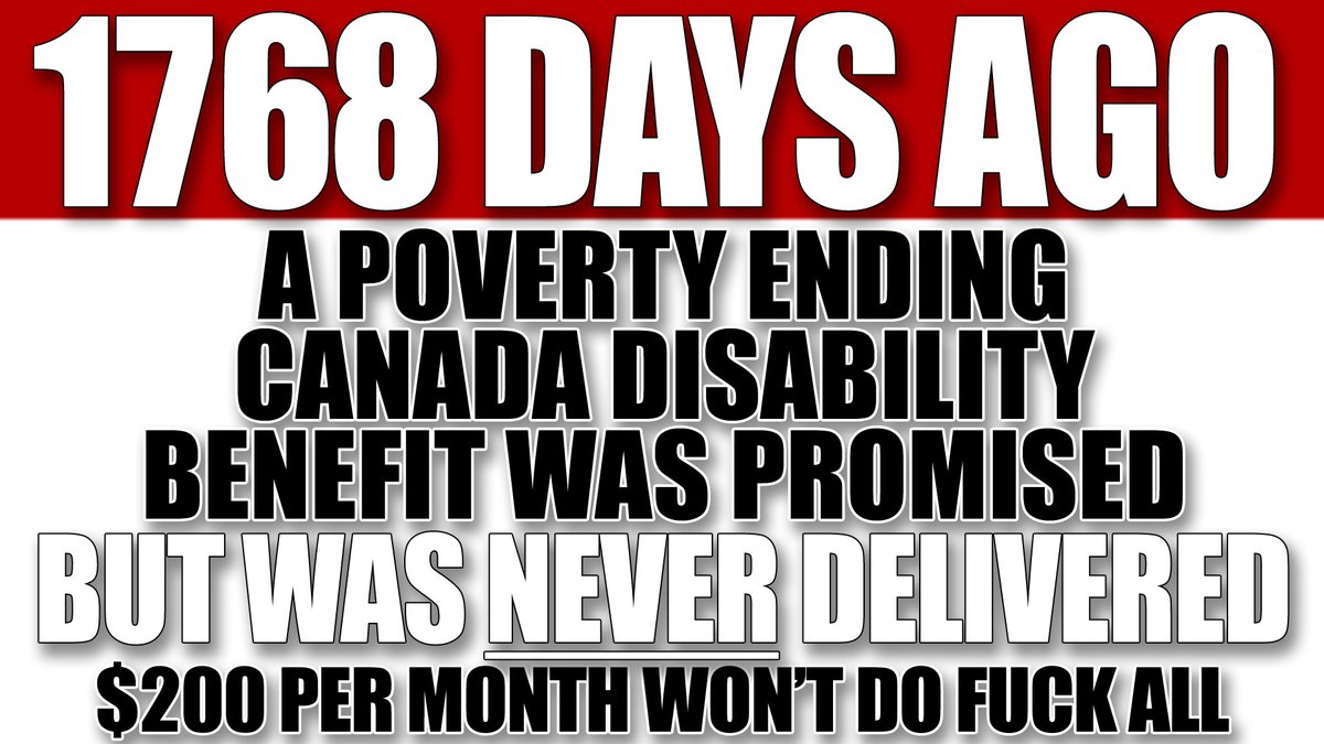 The280Times's tweet image. 1768 Days ago a poverty ENDING #CanadaDisabilityBenefit was promised to #Disabled #Canadians @MarkJCarney @PattyHajdu @lesliechurch
Instead $10DC, Dental, Pharma, Ukraine & Military boost prioritized over the lives & safety of OUR most vulnerable.
$200 Monthly won't do fuck all
