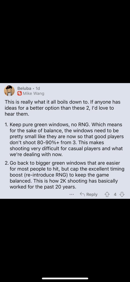 StoryOfSwantE's tweet image. mike wang himself saying that what we’re complaining about in nba 2k does relate to rng still and not just scripted gameplay. there’s people now saying what people are complaining about isn’t rng

he’s saying there’s a random number generator within the shooting