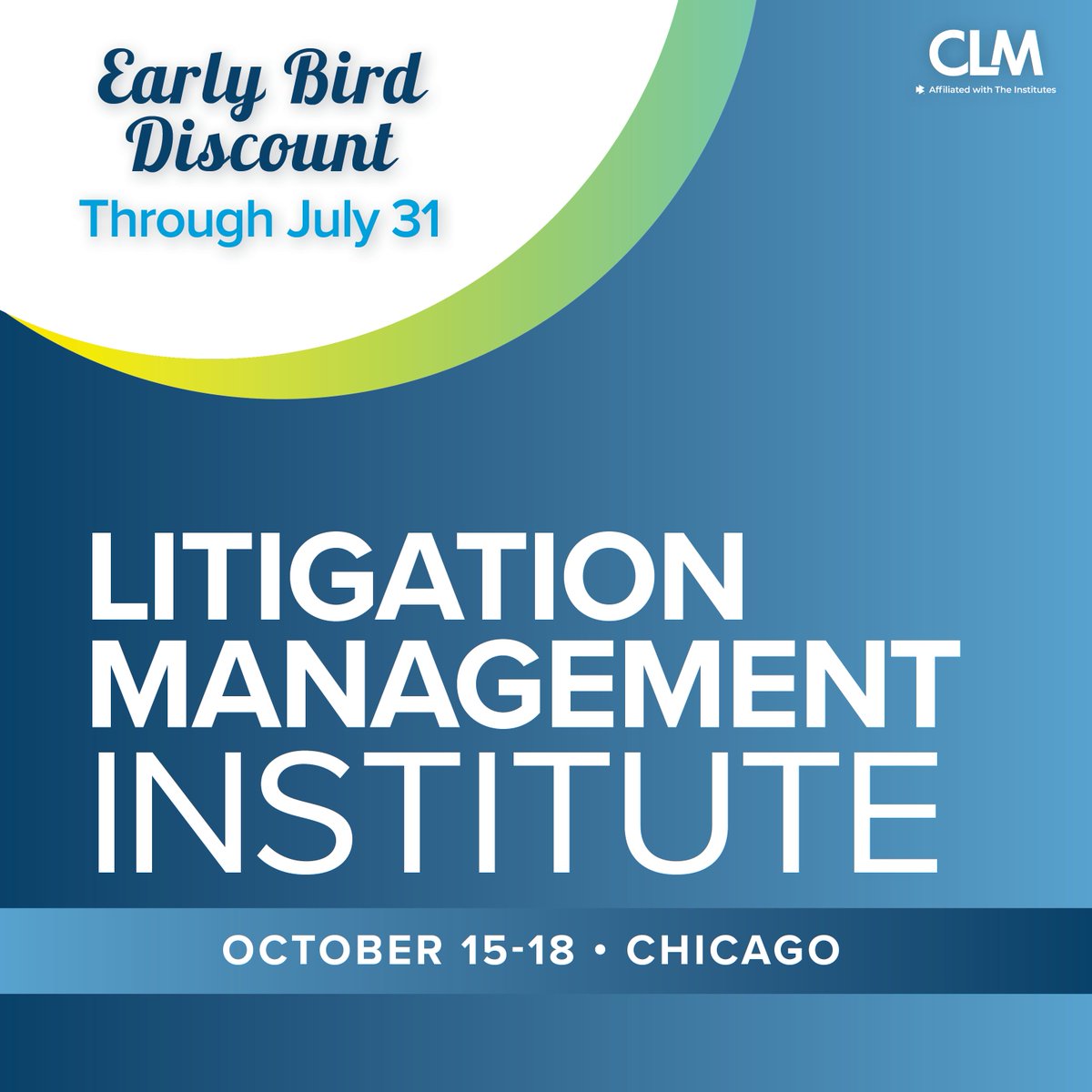 👀 Looking for the best hands-on litigation management designation program out there 👉 our Litigation Management Institute (LMI) fits the bill: bit.ly/4ejs7F9

🗓️ We'll be in Chicago for this one-of-a-kind program on October 15-18. Enroll soon. #Insurance #CLMLMI