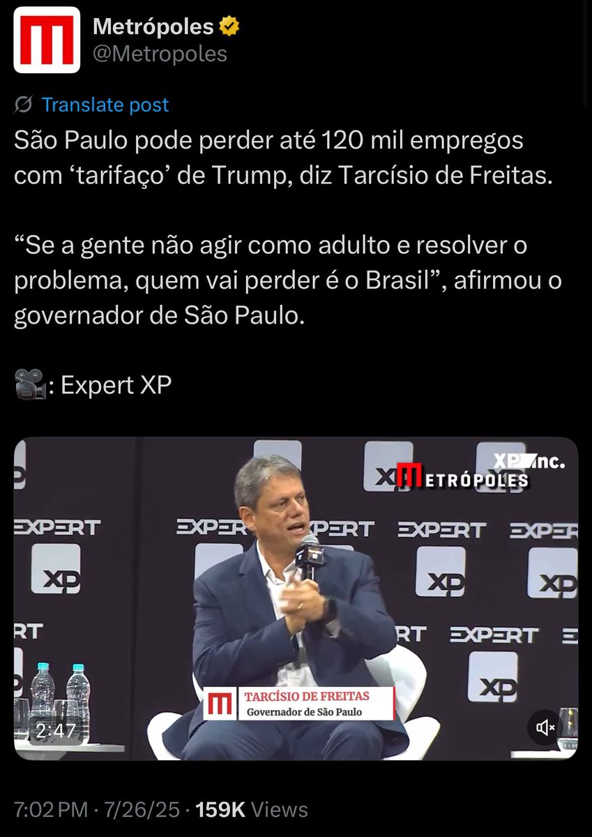 Que o “tarifaço” é ruim para o Brasil, todo mundo entendeu.
O que ninguém entende é por que você, Tarcísio, que se diz aliado de Bolsonaro não cobra ao menos a anistia?
Você não leu a carta do Trump?
Ele deixou claro que não é apenas uma questão comercial.
Não finja demência.