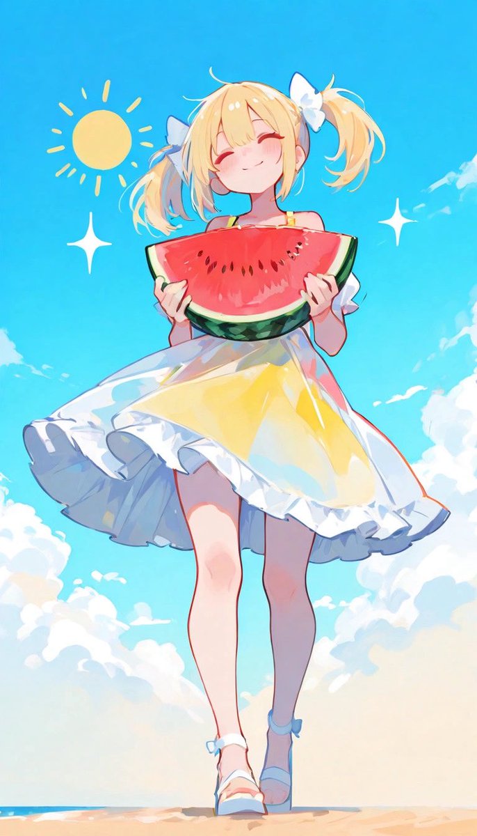 ruu_ai1017's tweet image. いただきまーす✨
#スイカの日  #AIイラスト