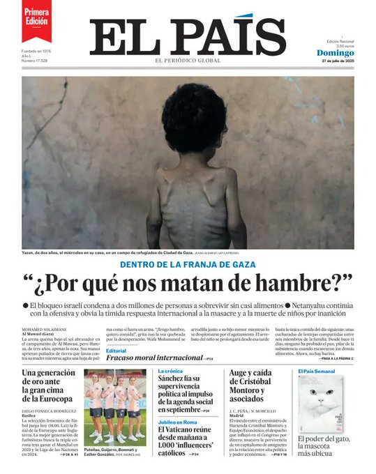 gerdwenzel's tweet image. EL PAÍS, Espanha. Capa. Domingo, 27 de julho. 2025