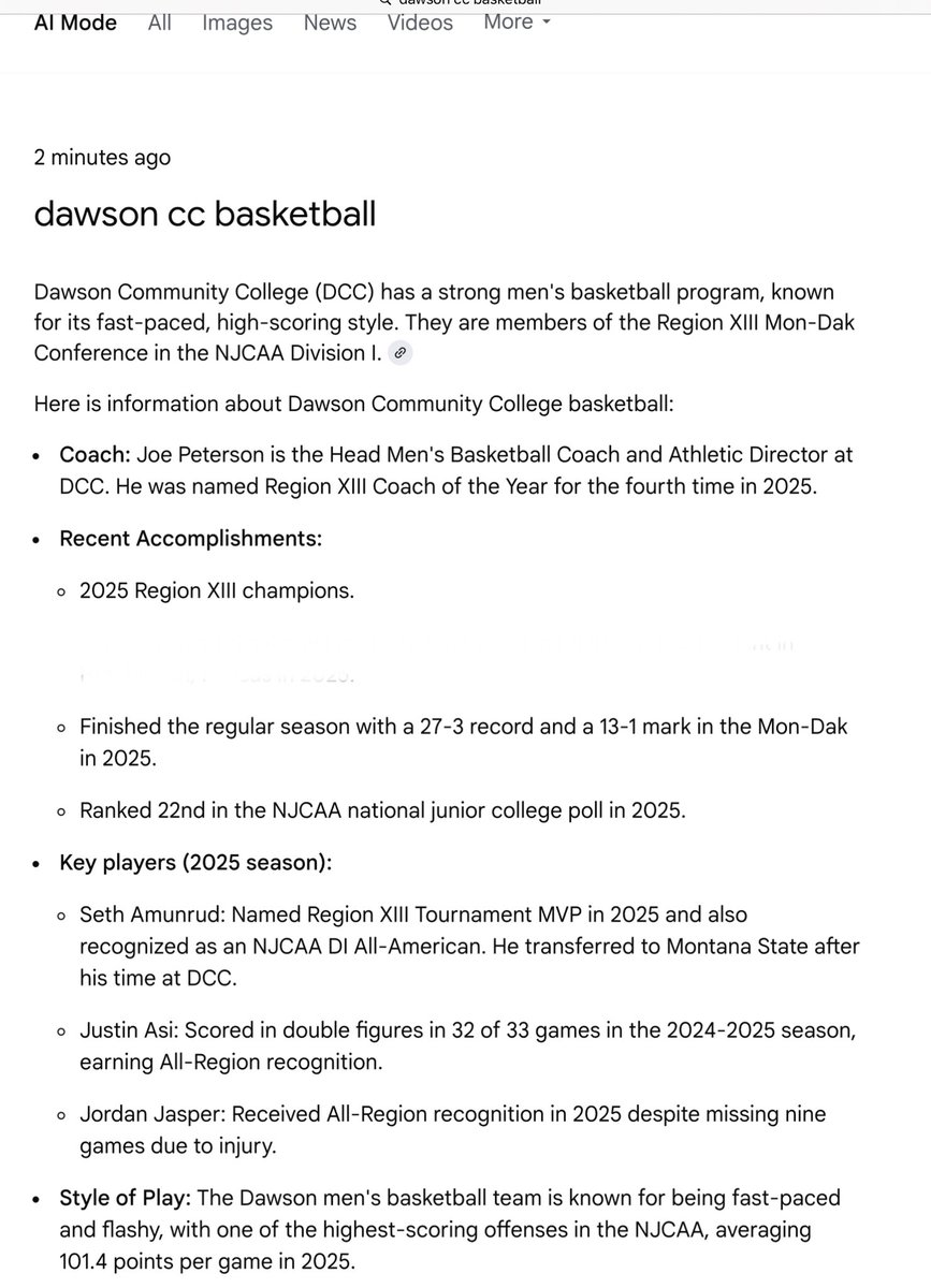 DCCBucsBball's tweet image. Wonder what happens if I ask AI about Buccaneer Basketball 

Yeah, sounds pretty accurate. 🏴‍☠️ 🏀
