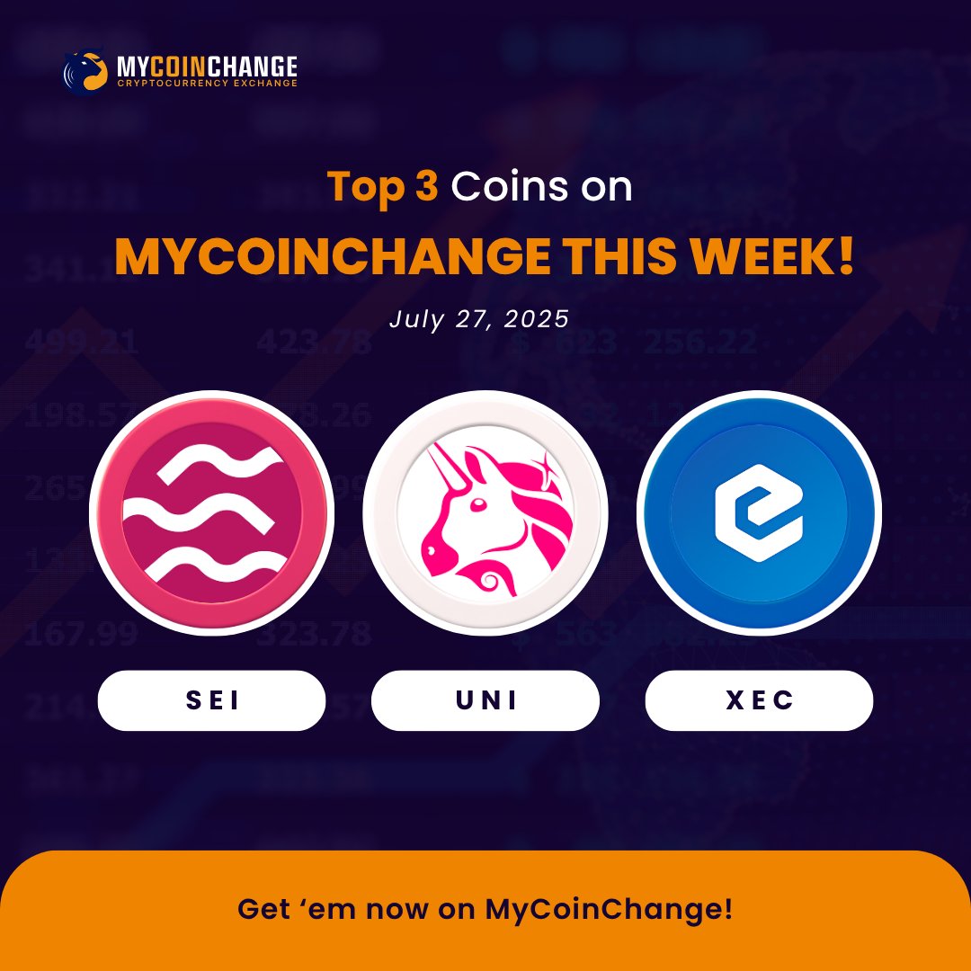 Here are this week’s top performers on MyCoinChange:

$SEI — Leading the way with high-performance blockchain infrastructure.
$UNI — The go-to decentralized exchange token powering liquidity and governance.
$XEC — Built for fast, low-fee digital payments. Real-world use, real