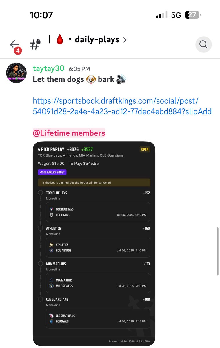ThisIsTay__'s tweet image. IN TAY MY TEAM TRUST 😮‍💨 ME AGAINST VEGAS? I’LL PICK ME 😉!! 

Yes, this play was posted in the discord! 

discord.gg/DecWzv2U