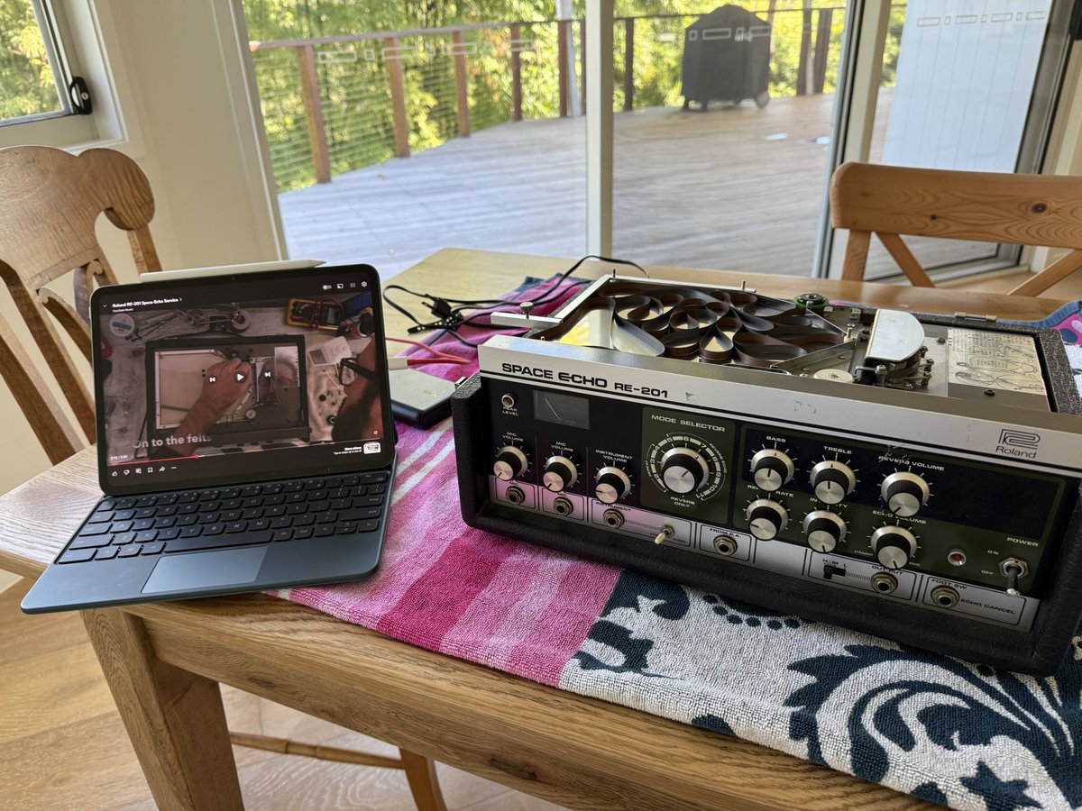 A lazy Sunday servicing my Space Echo.  Replaced the tape, but now it doesn’t sound great, so I think I need to tweak the tension on the pinch wheel 🤞😅