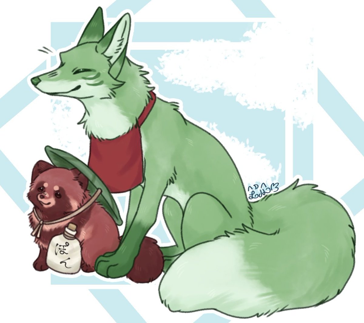 Erucha_6's tweet image. 緑のキツネ🦊と赤い~タヌキ🍃