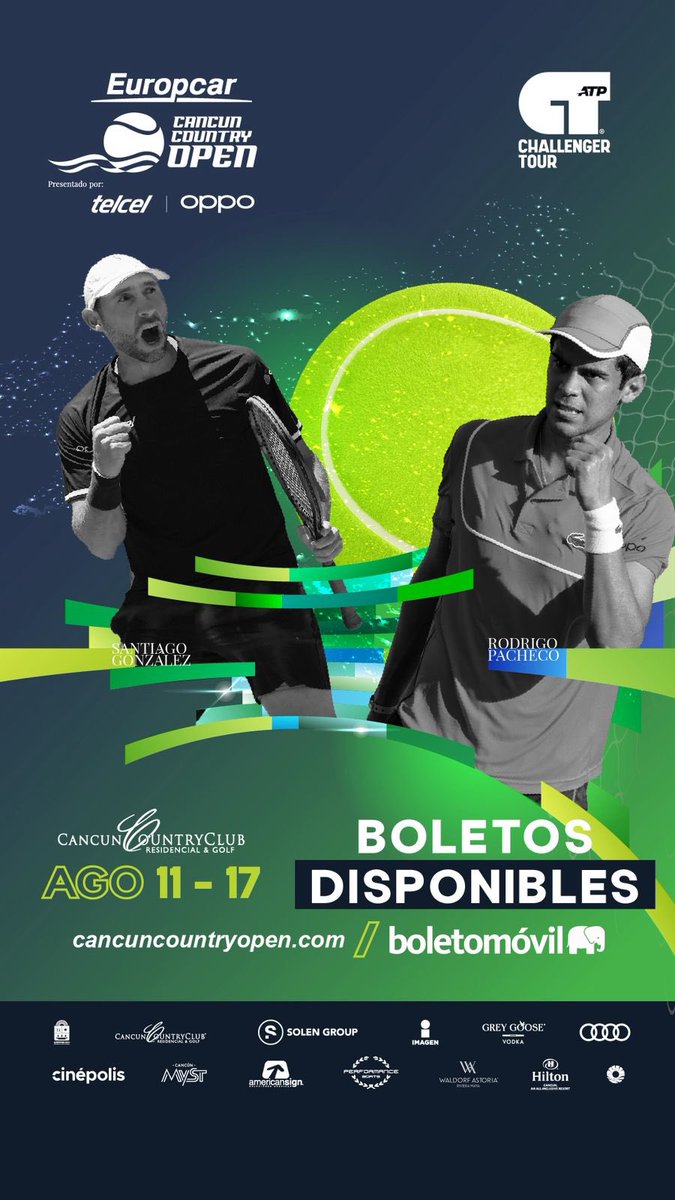 MaraLezama's tweet image. 🎾 ¡Amigos, no se pierdan lo mejor del tenis internacional en #Cancún! 🌊
Del 11 al 17 de agosto, el Europcar Cancún Country Open reunirá a jugadores de 29 países en el ATP Challenger 125. ¡Una semana llena de emoción, talento y grandes partidos en la Riviera Maya! 🏆🌍
🎟️…