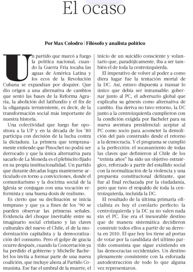 cbarriaz's tweet image. Querido diario;
No te pierdas la columna de @maxcolodro
Hoy le llamó El Ocaso.
Levántate Chile 🇨🇱