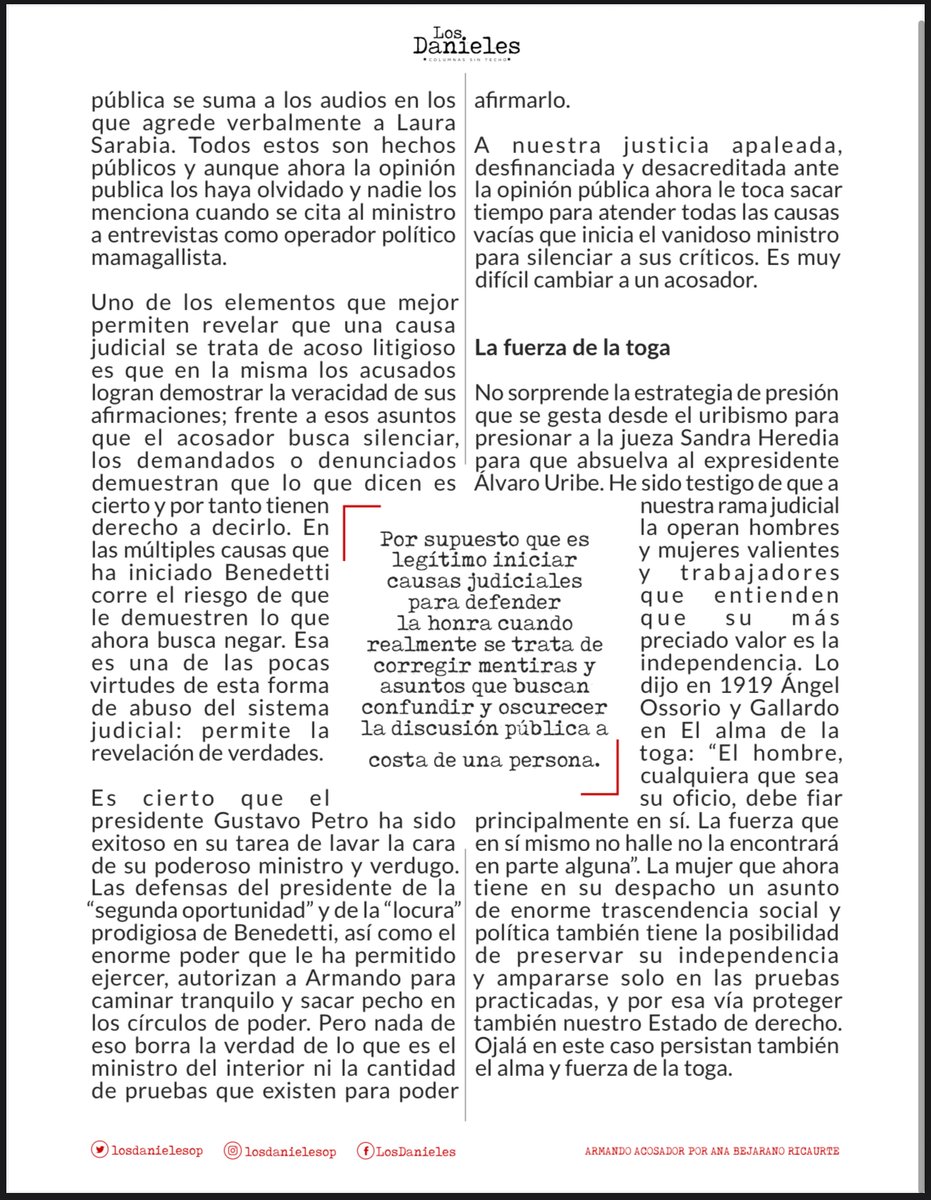 cesarusa5's tweet image. #ArmandoAcosador por @AnaBejaranoRG El ministro Armando Benedetti (@AABenedetti) es versado en todos los vicios de nuestra cultura política. Ello puede ser virtuoso o desafortunado, según la vara con que se mida. #LosDanieles @losdanieles