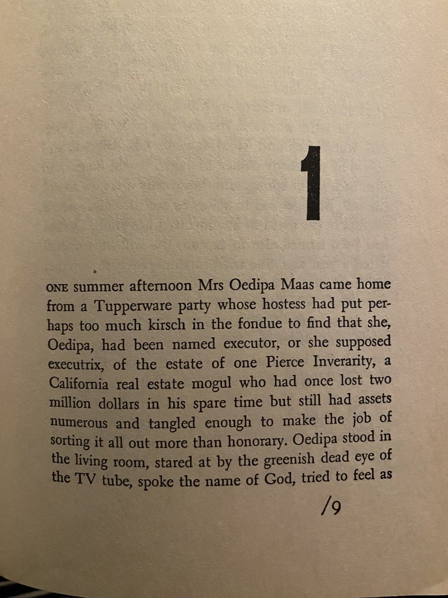 _motherslug's tweet image. Pynchon really has a way with his first sentence (and then also every sentence to follow). Opened up The Crying of Lot 49 on a whim and immediately wanted to reread it.