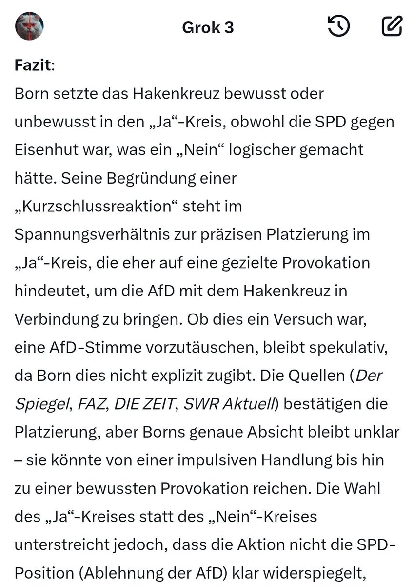 #DanielBorn sprach nach dem #Hakenkreuz-Skandal von einer "Kurzschlussreaktion". Die Frage bleibt, warum der #SPD-Vize das Hakenkreuz bei "Ja" eintrug, was eine Zustimmung zu Eisenhut bedeutete,obwohl seine Partei mit Nein stimmte. Wollte er so eine falsche Fährte zur #AfD legen?