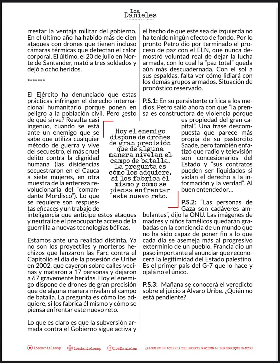 cesarusa5's tweet image. #AlguienSeAcuerdaDelFrenteNacional por Enrique Santos Calderón. Desde que en 1957 el pacto del Frente Nacional puso fin a la violencia bipartidista, nunca he pensado que el Ejército Nal pueda ser desbordado por tantas fuerzas armadas irregulares que aquí han pululado #LosDanieles