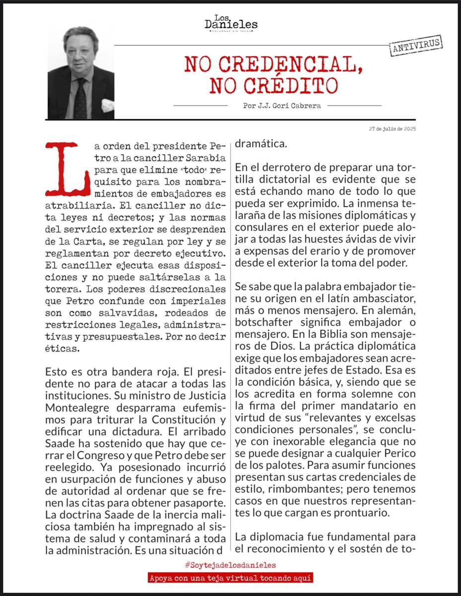 cesarusa5's tweet image. #NoCredencialNoCrédito por J.J.Gori.  El canciller no dicta leyes ni decretos; y las normas del servicio exterior se desprenden de la Carta, se regulan por ley y se reglamentan por decreto ejecutivo. #LosDanieles @losdanieles