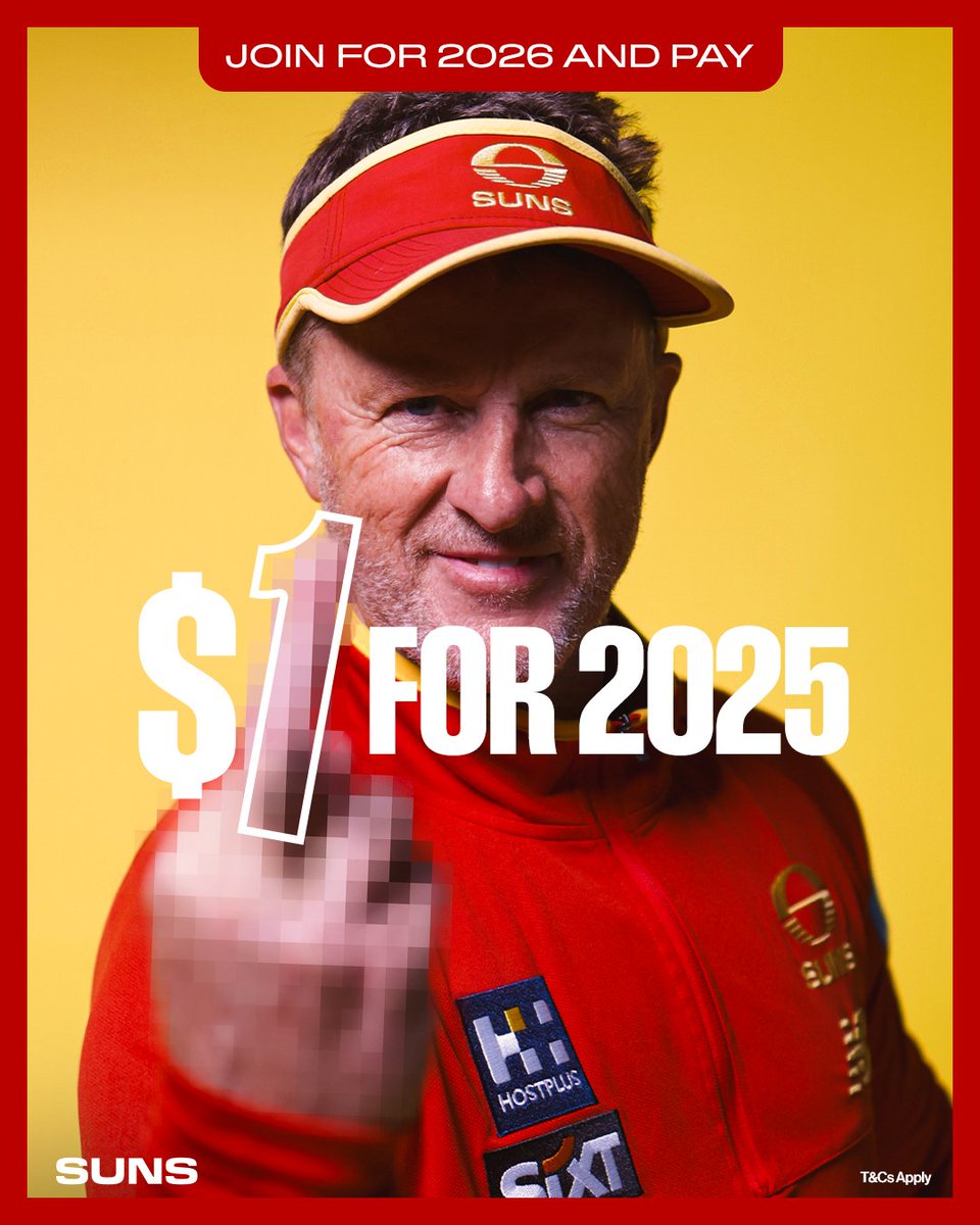 GoldCoastSUNS's tweet image. $1 Membership is here ☝️
Join for 2026 and pay $1 for 2025, PLUS get priority access to purchase weeks 1-3 finals tickets*. T&Cs apply.
Join now: am.ticketmaster.com/goldcoastfc/…