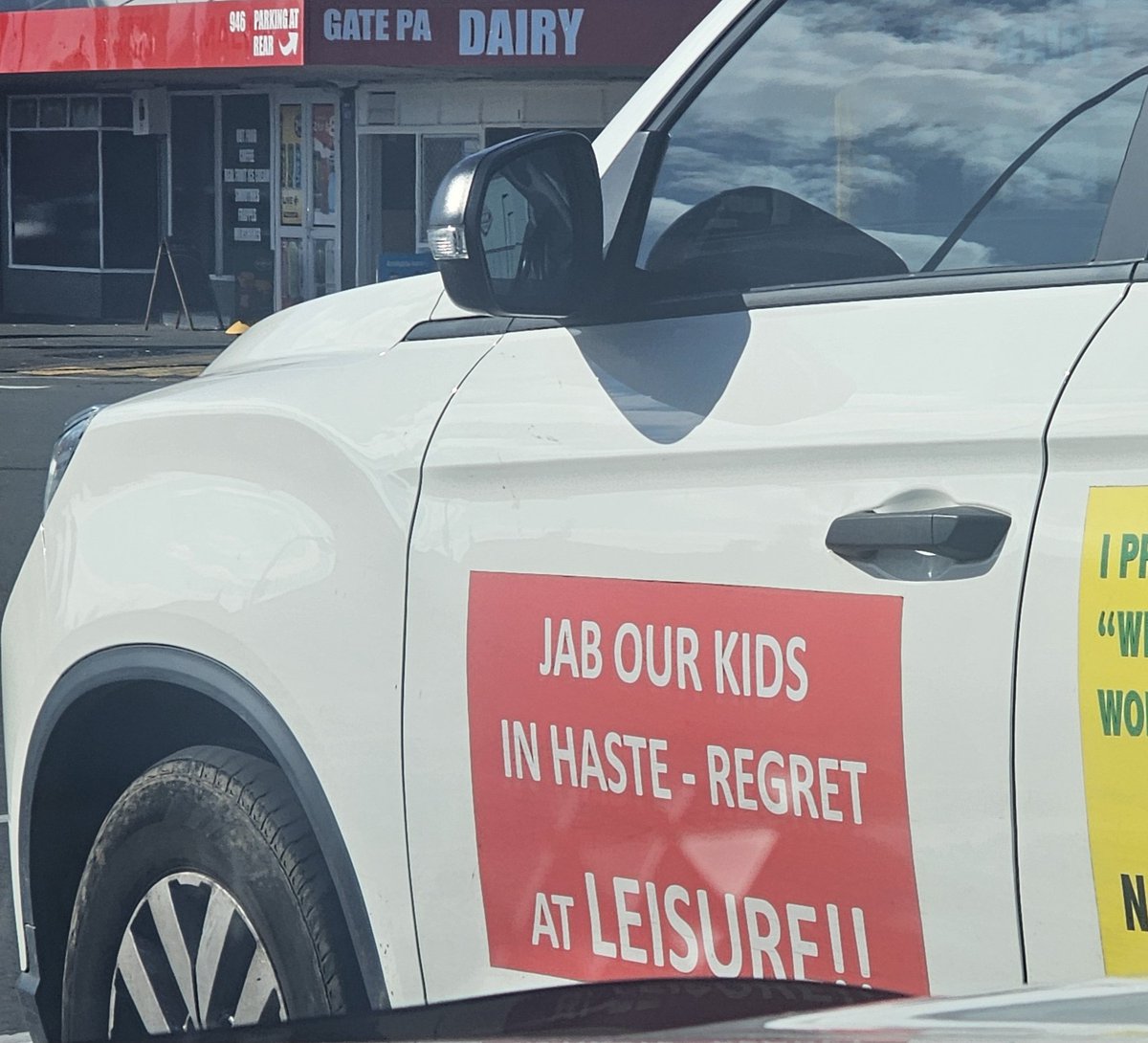 We spotted this sign on a car in Tauranga today.