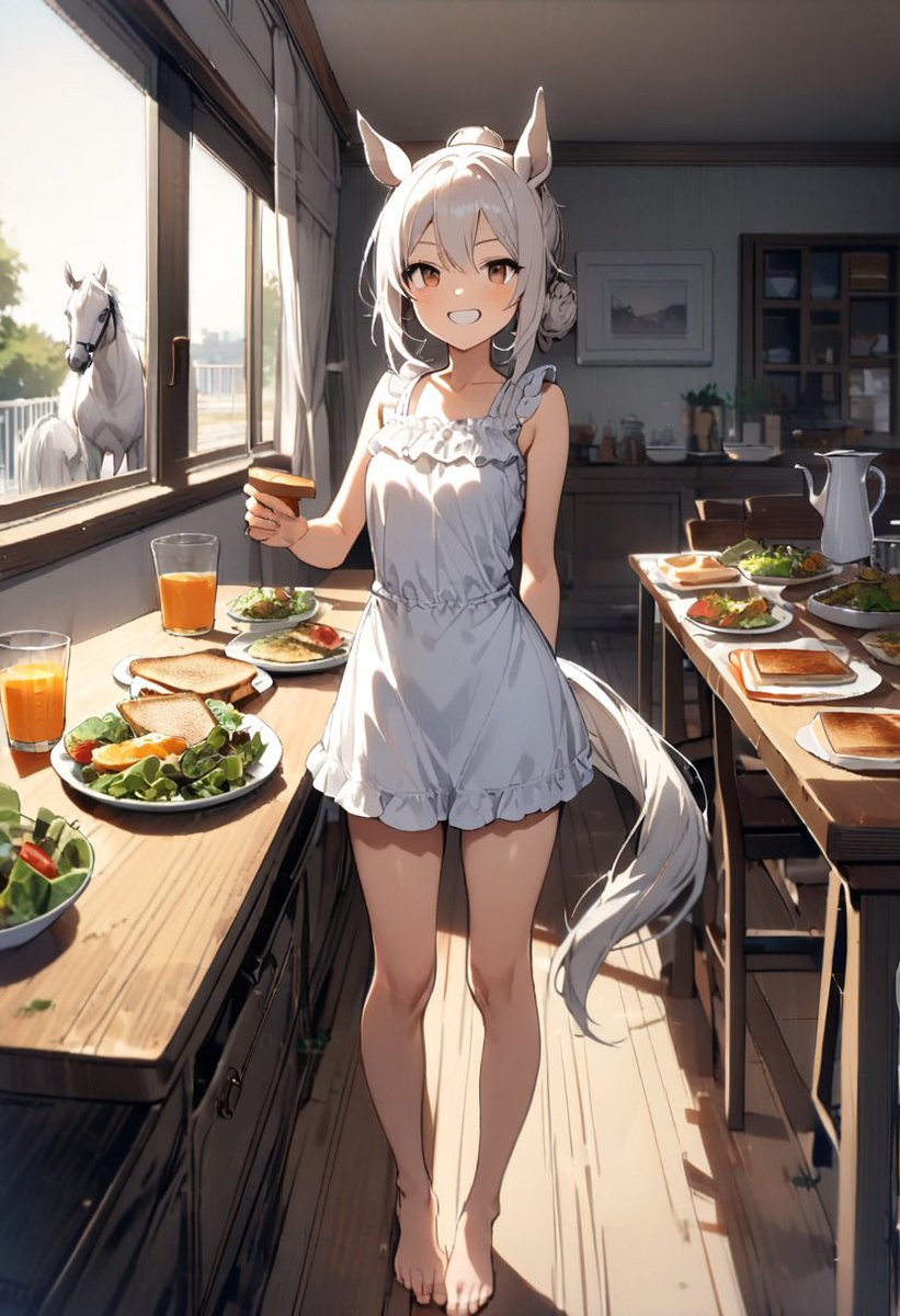 ai_silverbob's tweet image. #AIイラスト
「あるじ様、今日のお昼は私が作ってみました」
「グリーンサラダとトースト」
「あとキャロットジュースです♪」
「…💧」
「トラちゃん、お昼ご飯ですよ!!」
「待って!! 全力で逃げないでください💦」
「お肉成分を入れないとトラちゃんは逃げるよ!!」
「あら!? そうなんですの!?」
