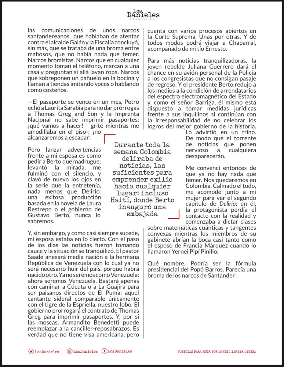 cesarusa5's tweet image. #NoticiasParaHuir por @DanielSamperO Observé con horror que mi pasaporte se vencía el próximo mes mientras seguía la instalación del Congreso y el presidente Petro saludaba al esposo de Francia Márquez llamándolo Yerney Pipí Pinillo #LosDanieles