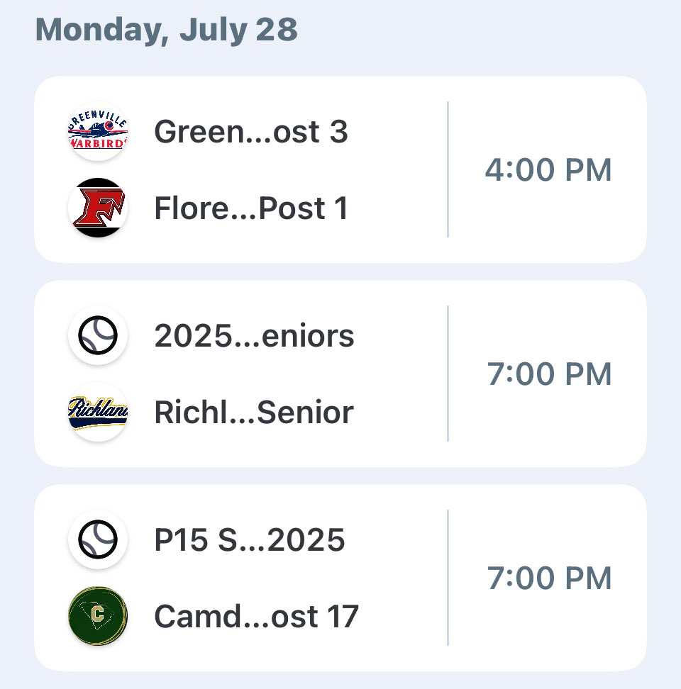 SCALBOfficial's tweet image. Day 2 of the SCALB Senior State Tournament are complete. Scores and Day 3 - Monday July 28th schedule listed below. Games will be played on a neutral field at either Lexington HS or Jimmy White Field in Hartsville SC.