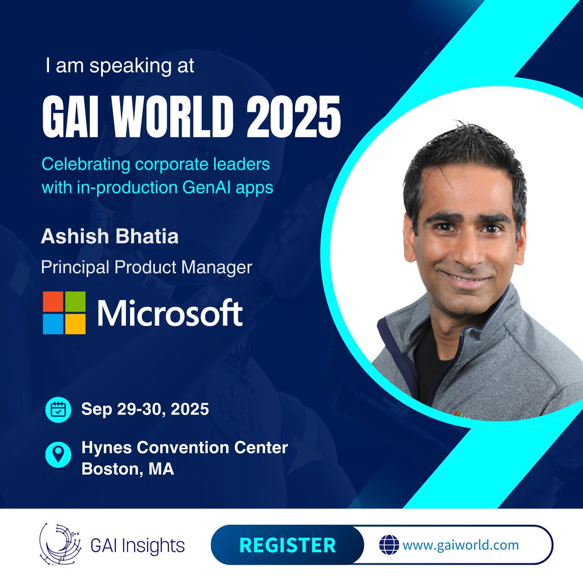 GaIinsights's tweet image. We're delighted to announce Ashish Bhatia, Principal Product Manager at Microsoft, as a speaker at GAI World 2025!
With over two decades in product management, Ashish specializes in making advanced AI accessible through no-code solutions. At Microsoft, he's currently driving…