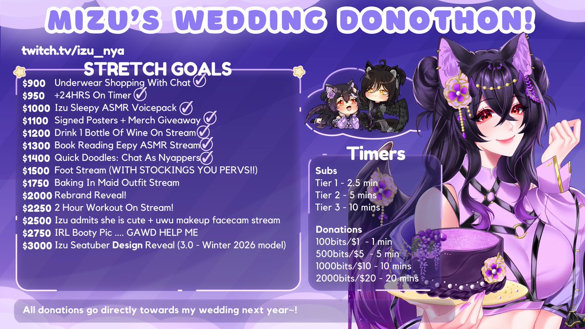 MizuRayVT's tweet image. Lil reminder that I'm currently doing a donothon to raise money for my wedding next year~♡🥺
I'm currently not working for a few weeks due to school holidays so any support and lurkies would be super appreciated!! ❤️
ONLY IF YOU CAN AND WANNA THO!! &gt;~&lt;
THANKIES YOU!