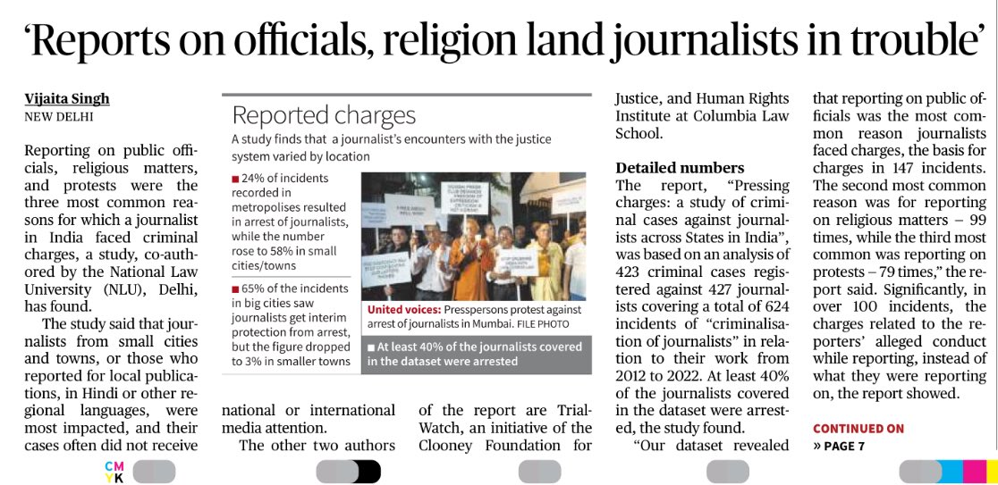 SanSip's tweet image. Study shows that reporting on public officials, religious matters, and protests were the three most common reasons for which journalists in India faced criminal
charges.
