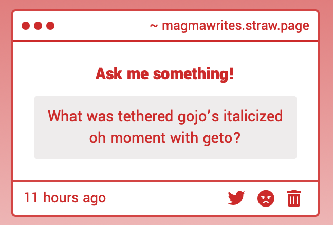MagmaWrites's tweet image. gojo became intrigued when geto almost landed a punch on him (he would have if gojo didn&apos;t activate his infinity), but he was even /more/ intrigued when geto was able to pin him during a spar (and subsequently lost his control of his scent because he was too starry eyed😍)