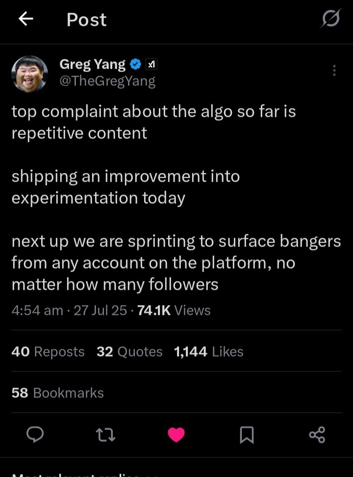 r4jjesh's tweet image. Small accounts… it’s our turn.
Just drop banger and original content. That’s it.
Greg Yang confirming what we’ve all been waiting for...No follower count, just fire content. Let’s cook