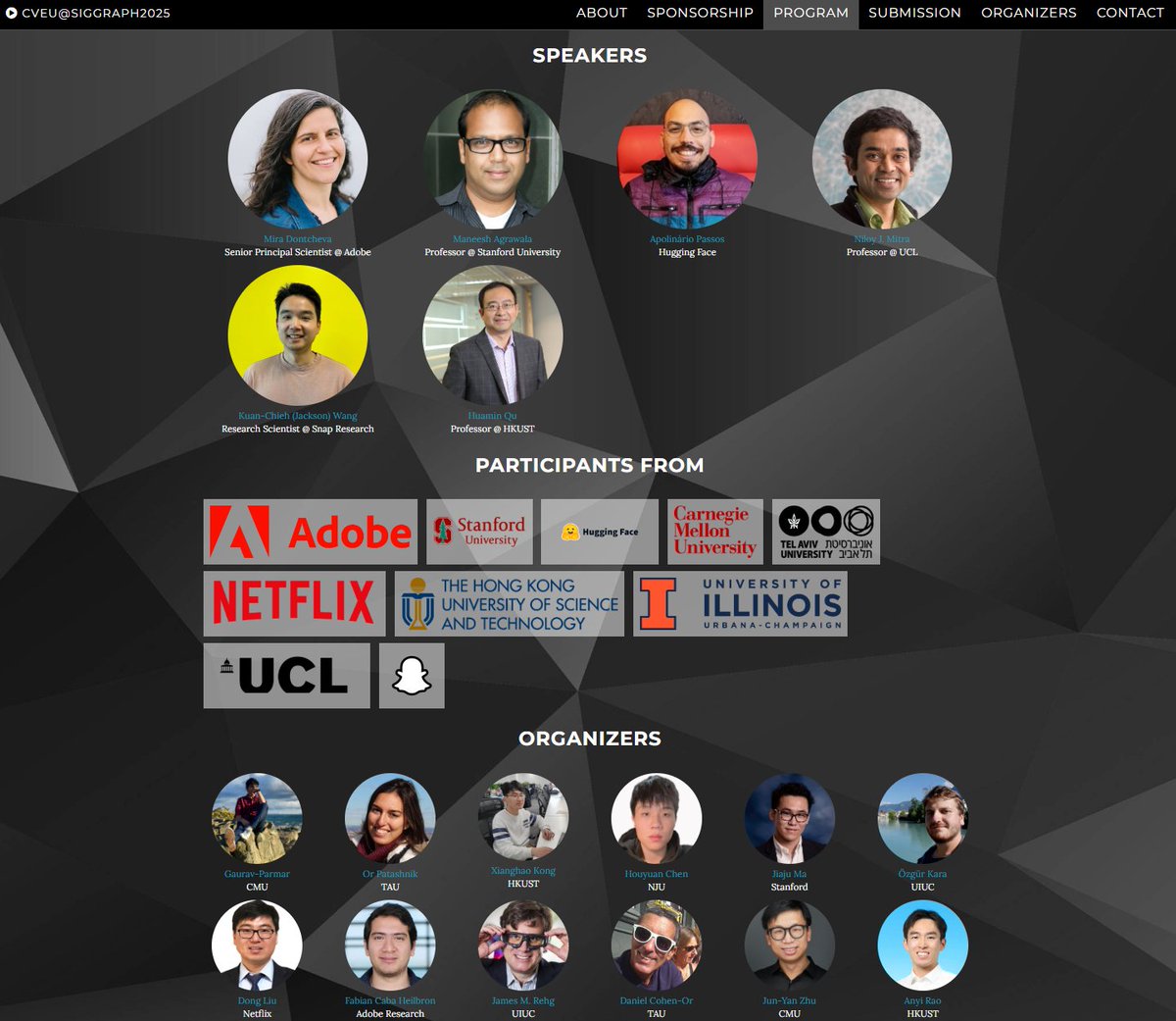 raoanyi's tweet image. 🔥 Announcing the Creative Visual Content Generation, Editing & Understanding Workshop at #SIGGRAPH2025!
For the first time in SIGGRAPH history, this pioneering workshop is officially part of the Technical Program—and we’re celebrating with an exceptional lineup!
✨ Join us as…