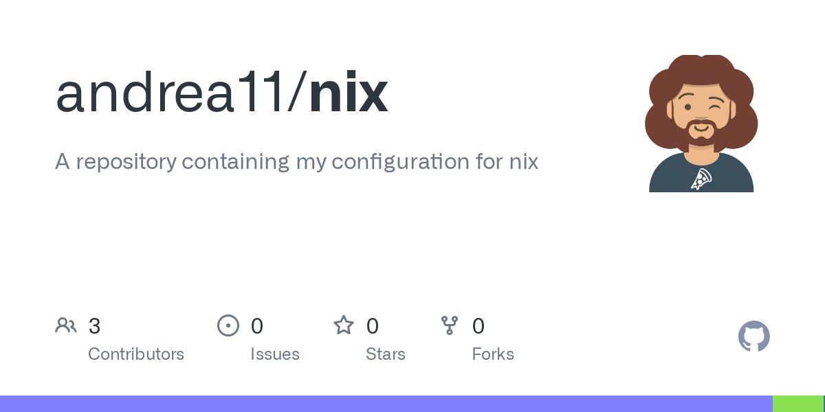 hackardoX's tweet image. 🛠️ Check out my Nix repository on GitHub: github.com/andrea11/nix
I’ve been experimenting with Nix configurations and would love your feedback or contributions!
Explore and contribute! 💬 #GitHub #OpenSourceProjects