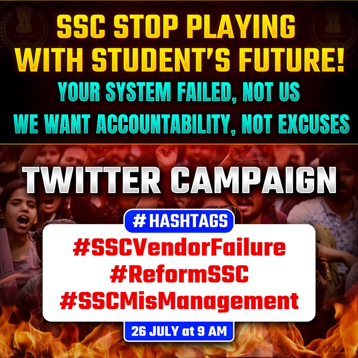 SSC walo kab tak hamaari Life se khelte rahoge.....

Share and repost ... Target. 5M post

#SSC_VENDOR_FAILURE 
#ReformSSC #SSCMisManagement 

#KalyugMeSatyugKiShuruatPart1