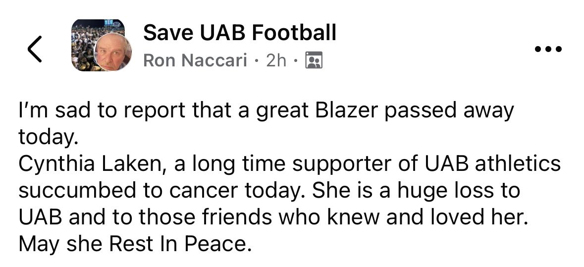 mdv483's tweet image. She was a great UAB fan, and Cynthia will be missed.