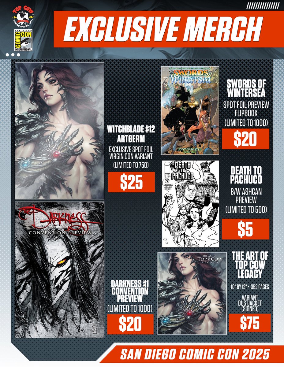 SUNDAY of #SDCC is your last chance to grab all of these Top Cow SDCC Exclusives at Booth #2629! 

#comicbooks #TopCow #ImageComics