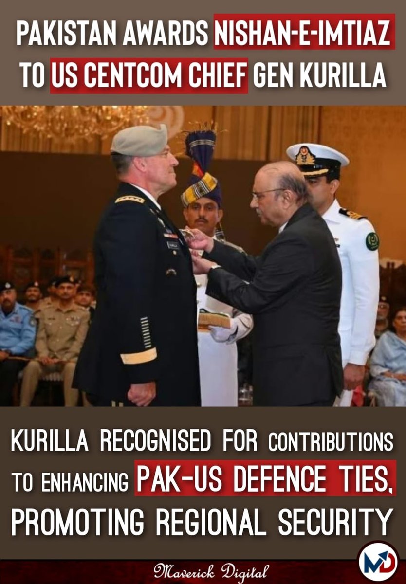 maryam_shah11's tweet image. Pakistan awards Nishan-e-Imtiaz to US CENTCOM Chief Gen Kurilla for boosting Pak-

US defence ties and regional security. 

🇵🇰🤝🇺🇸
#CambodiaOpenedFire #AHOF #AllEyesOnHandala #BangChan #BTSJIN #KarabükYanıyorSessizKalma