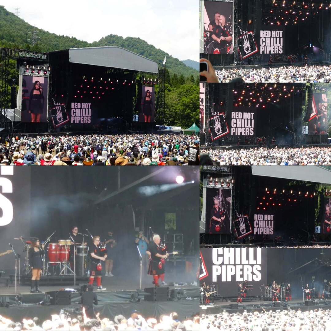 waskaz's tweet image. グリーンの初っぱなは、RED HOT CHILLI PIPERS。バントのホーンセクションがバグパイプなので、パイパーズ。前回、レッチリと空目した人が多数現れたのは懐かしいです。
途中で女性ボーカルで"Don't stop believin'""Take on me""We will rock you"をカバー。おおお、ナツメロです。