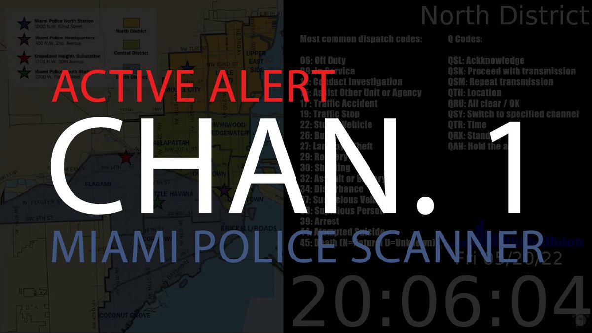 MiamiPDScanner's tweet image. ALERT: CH.1 North 23:43:18
Units responding with lights and sirens to 356 NW 66th St for a crisis intervention (56). Officers are en route to the scene.
Listen live: youtu.be/-aDDszI1QKc?t=…