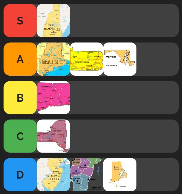 NationalMerican's tweet image. Northeastern states tier list