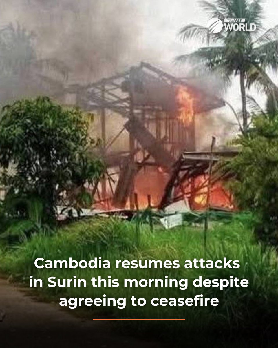 Cambodian forces continue their artillery attacks on Thai communities in the border province of Surin today, despite having agreed to a ceasefire with Thailand, at the request of the US president, Thai Army spokesman Maj Gen Winthai Suvaree said today.

Artillery shells landed on