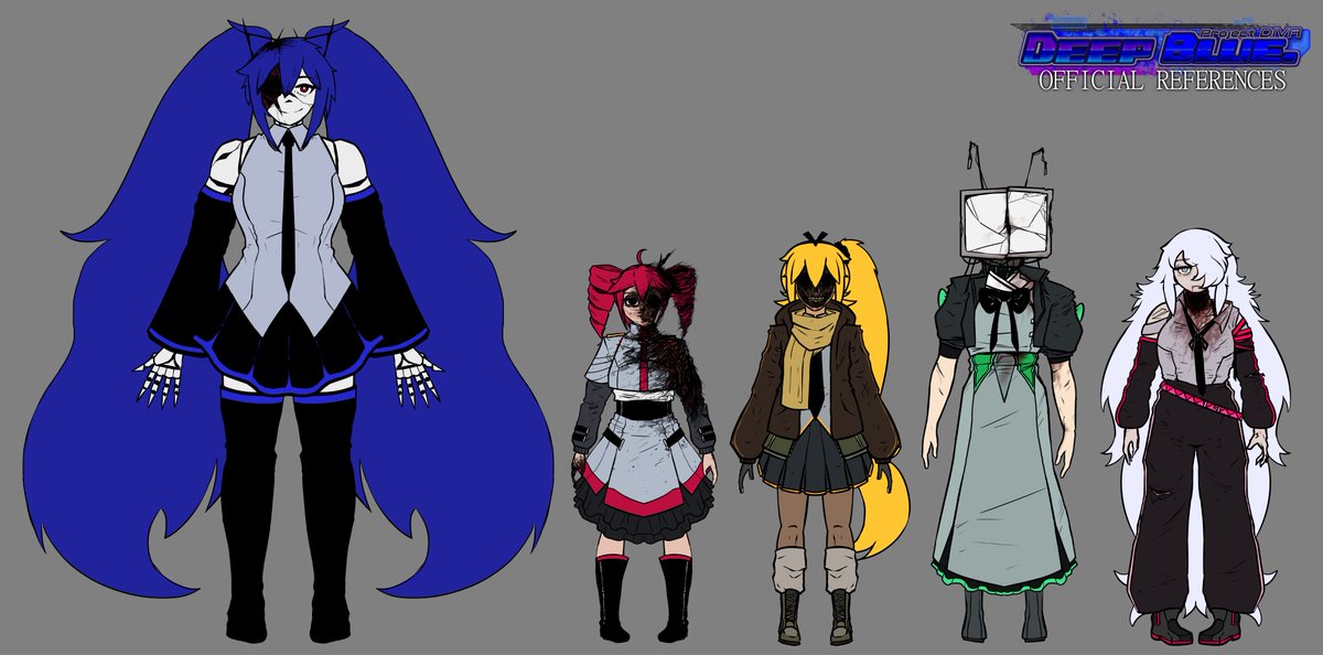 PROJECT DIVA: DEEP BLUE | OFFICIAL REFERENCES

Diva/Hatsune "Yowane" Miku
Ghoul/Kasane Teto
Muse/Akita Neru
Primadonna/Gumi Nakajima
Cordless/Yowane Haku

The Dead

#YCCM3 #projectdivadeepblue